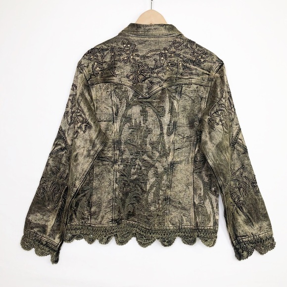 Flashback bronze crochet, embroidered sequin detail button down closure jacket - Picture 8 of 10